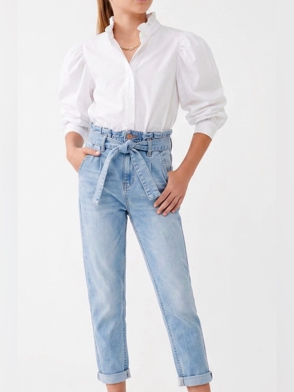 VIGOSS Georgia Girlfriend Super Stretch Light Blue Jeans w Denim Belt Tie - Picture 2 of 15